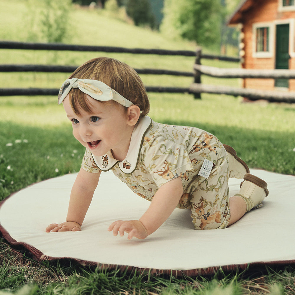 Peter Pan Collar Deer Embroidery Short Sleeve Romper (3mths-2yrs)