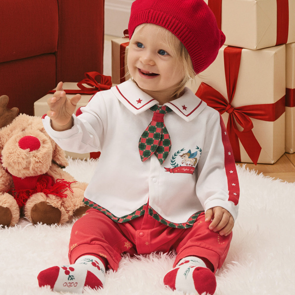 My First Christmas Baby Romper - Festive Santa Suit Style