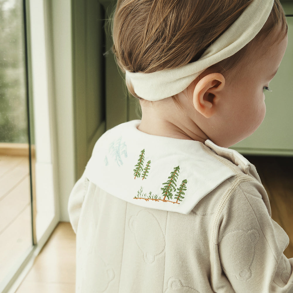 Bear Embroidered Bib Long Sleeve Romper