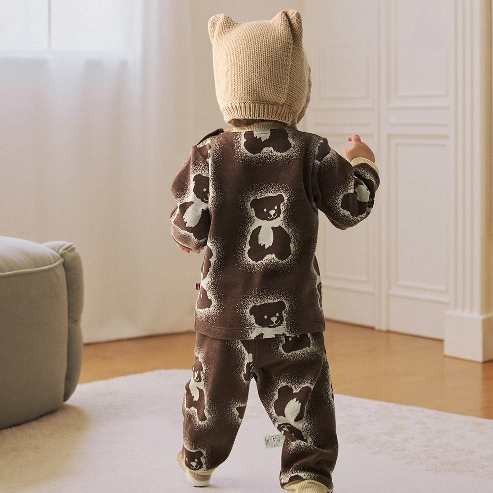 Teddy Bear Knit Set | Dual-Tone Yarn | Textured Jacquard Baby Outfit