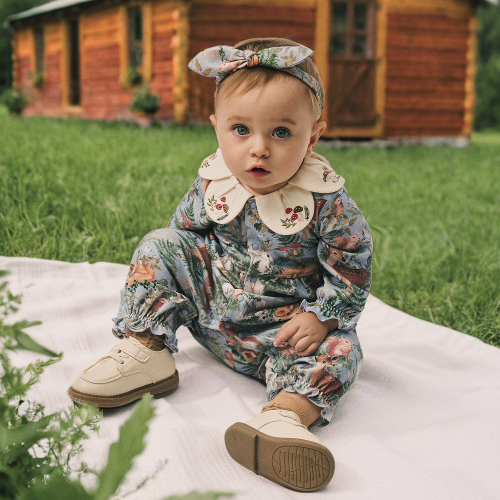 Baby Onesie – Woodland Animal Romper with Embroidery & Petal Collar