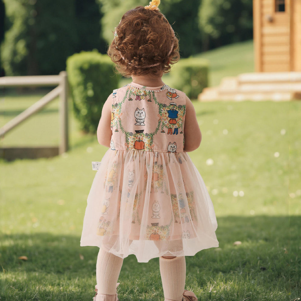 🐾 Kitty Garden Baby Dress 🌸 Soft Cotton with Tulle Skirt & Ruffle Details | Cute Baby Girl Dress for Special Moments ✨