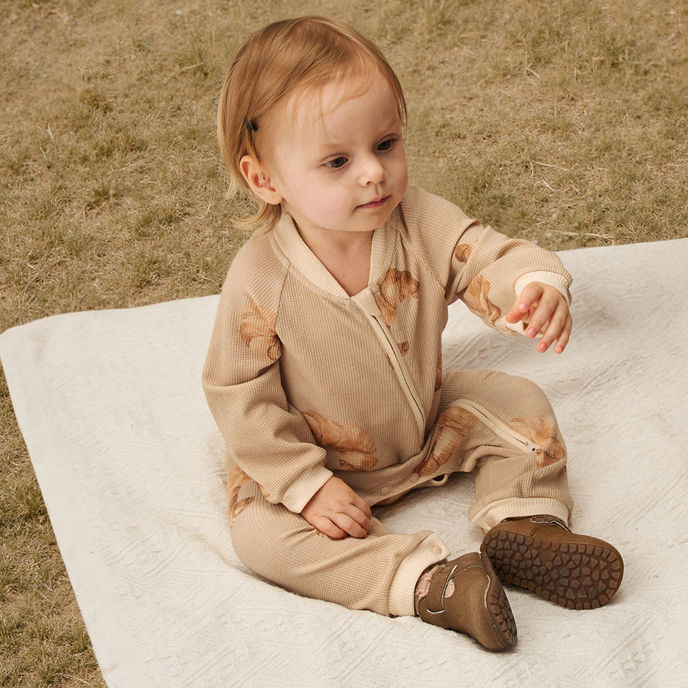 Baby Waffle Cotton Romper – Breathable 3D Texture, Gentle on Skin, Perfect for 23℃–28℃ Weather | YKK Zipper | Everyday Comfort for Little Explorers