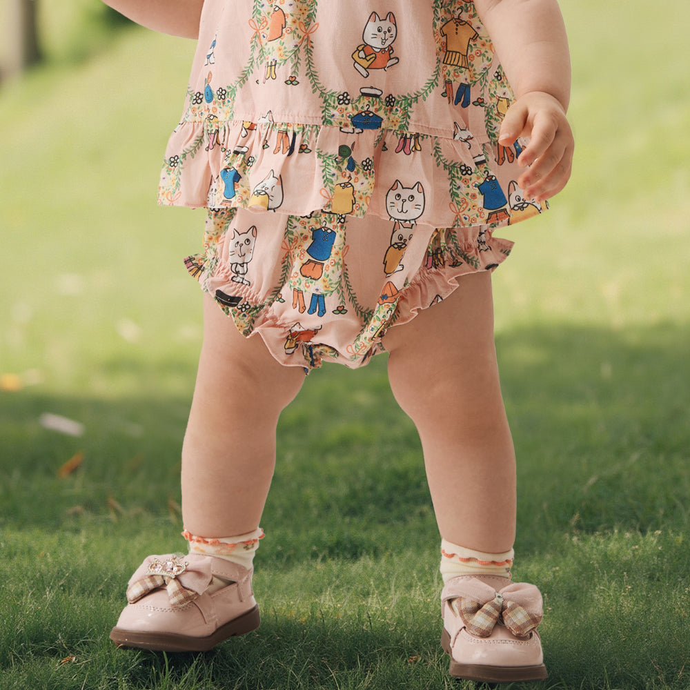 🐾 Kitty Playtime Baby Shorts – Soft Cotton with Ruffle Detail | Baby Girl Summer Bloomers 🌸