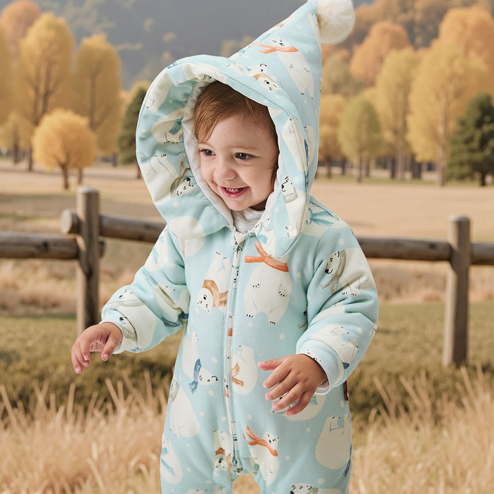 Baby Polar Adventure Romper – 3-Layer Thermal Cotton Jumpsuit with YKK Zipper | Cozy for 5℃–15℃ Weather