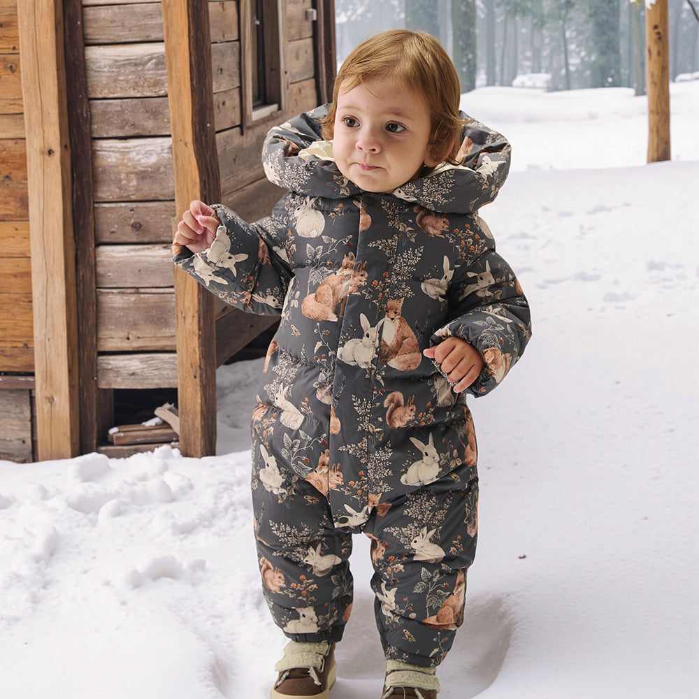Cozy Down Baby Snowsuit with Forest Animal Print | Warm Winter Romper (-5°C~10°C)