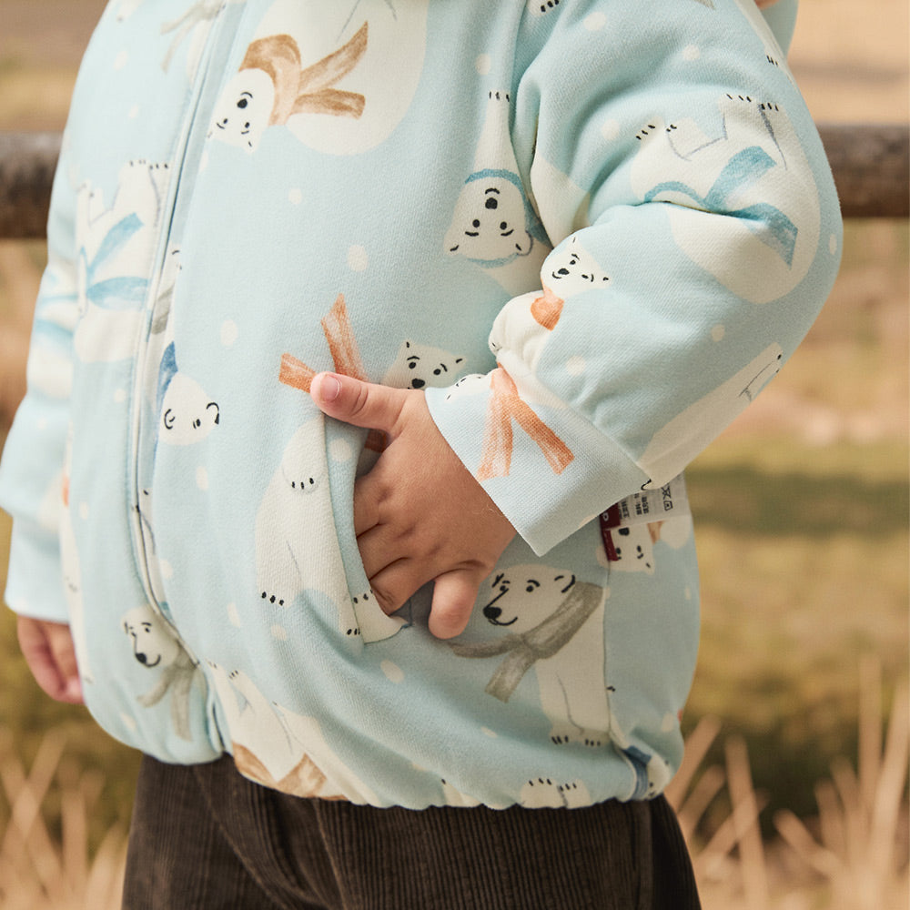 Soft Cotton Padded Baby Jacket with Arctic Animal Print | Cozy Lightweight Winter Hooded Coat (5°C~15°C)