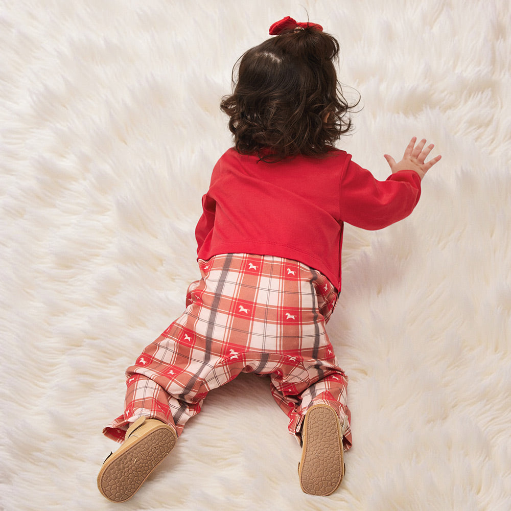 Organic Cotton Plaid Baby Romper | Soft One-Piece with Festive Scandinavian Print