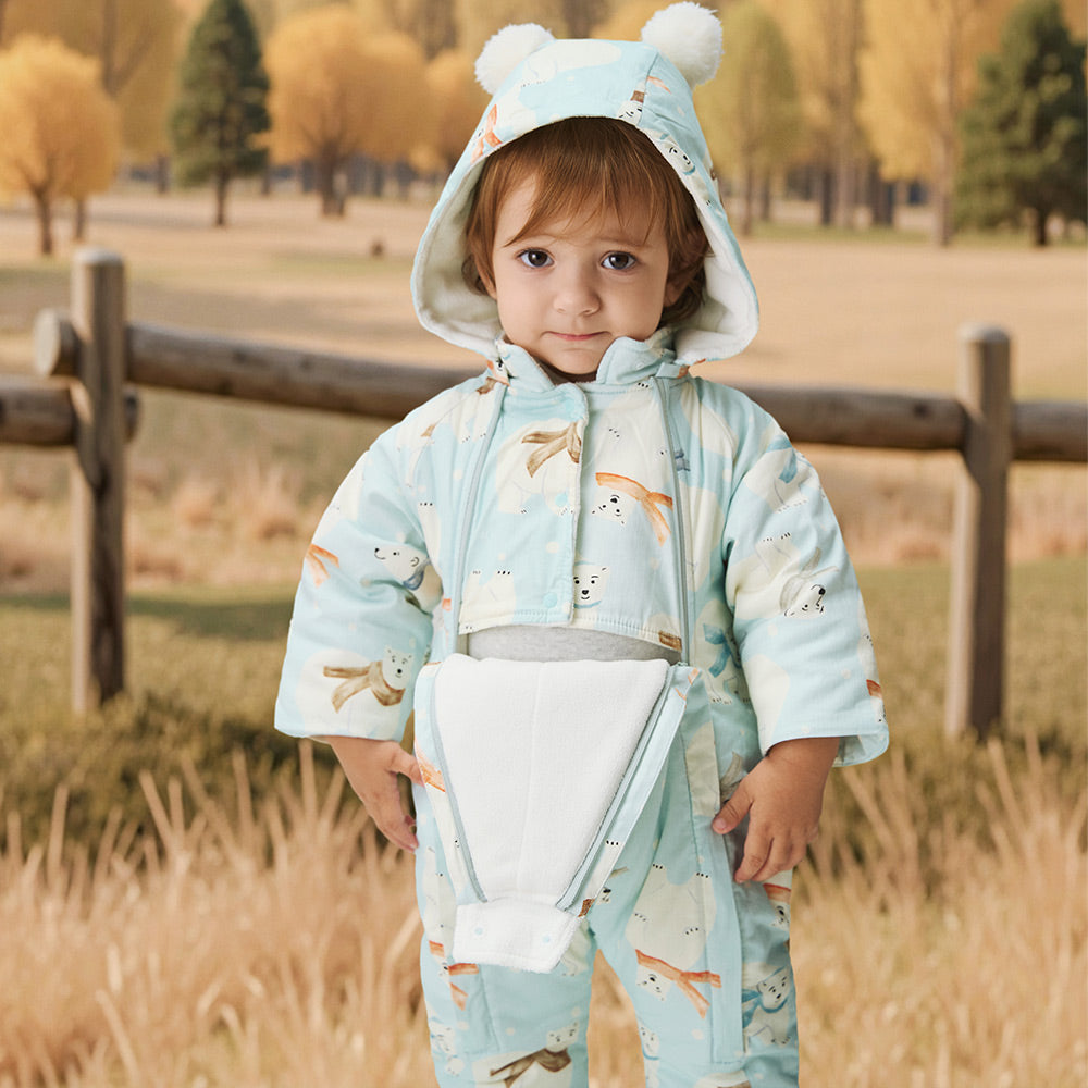 Lightweight Cotton Baby Snowsuit with Arctic Animal Print | Soft & Cozy Winter Romper (5°C~15°C)