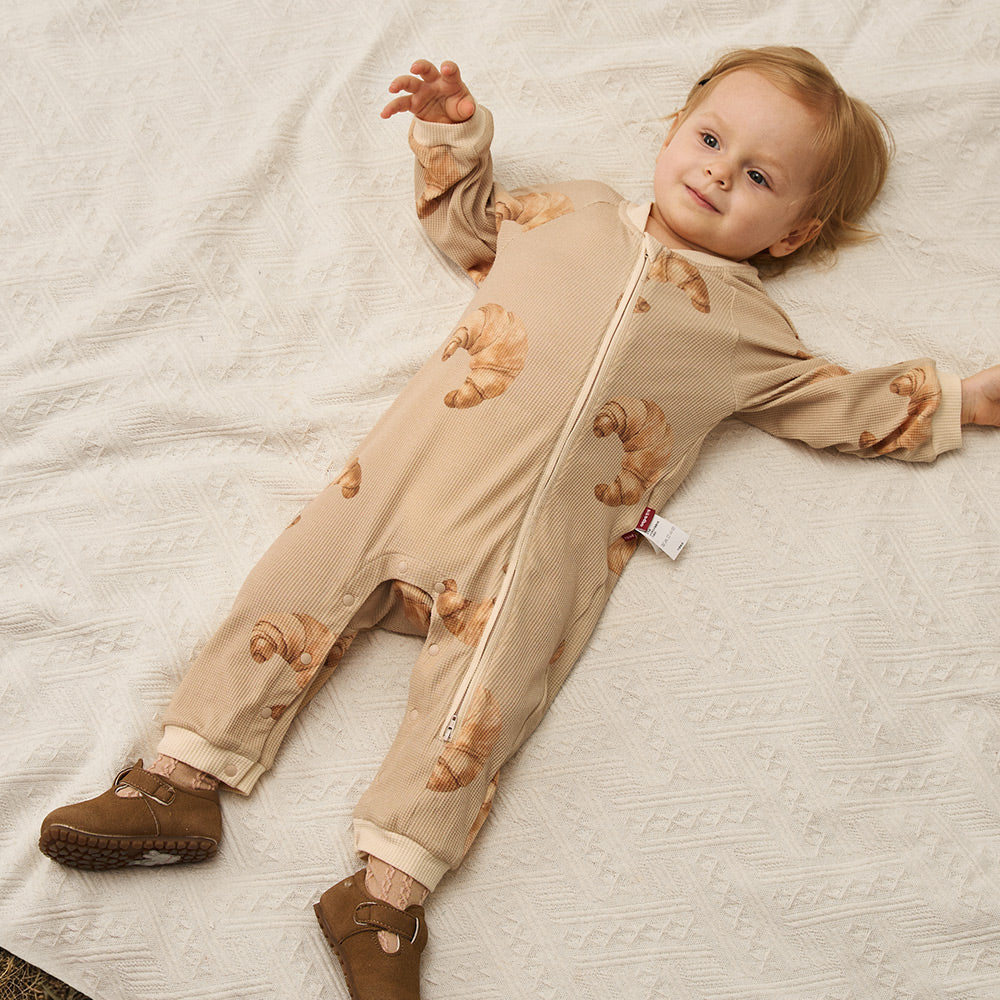 Baby Waffle Cotton Romper – Breathable 3D Texture, Gentle on Skin, Perfect for 23℃–28℃ Weather | YKK Zipper | Everyday Comfort for Little Explorers