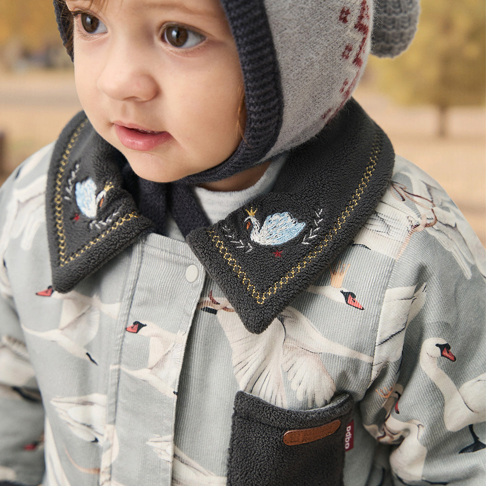 Soft Cotton Baby Jacket with Swan Embroidery | Cozy Hooded Coat for Cool Weather (5°C–15°C)