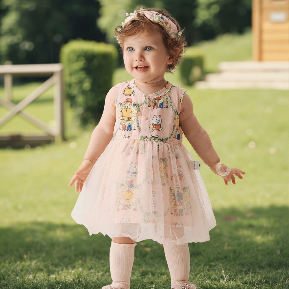 🐾 Kitty Garden Baby Dress 🌸 Soft Cotton with Tulle Skirt & Ruffle Details | Cute Baby Girl Dress for Special Moments ✨
