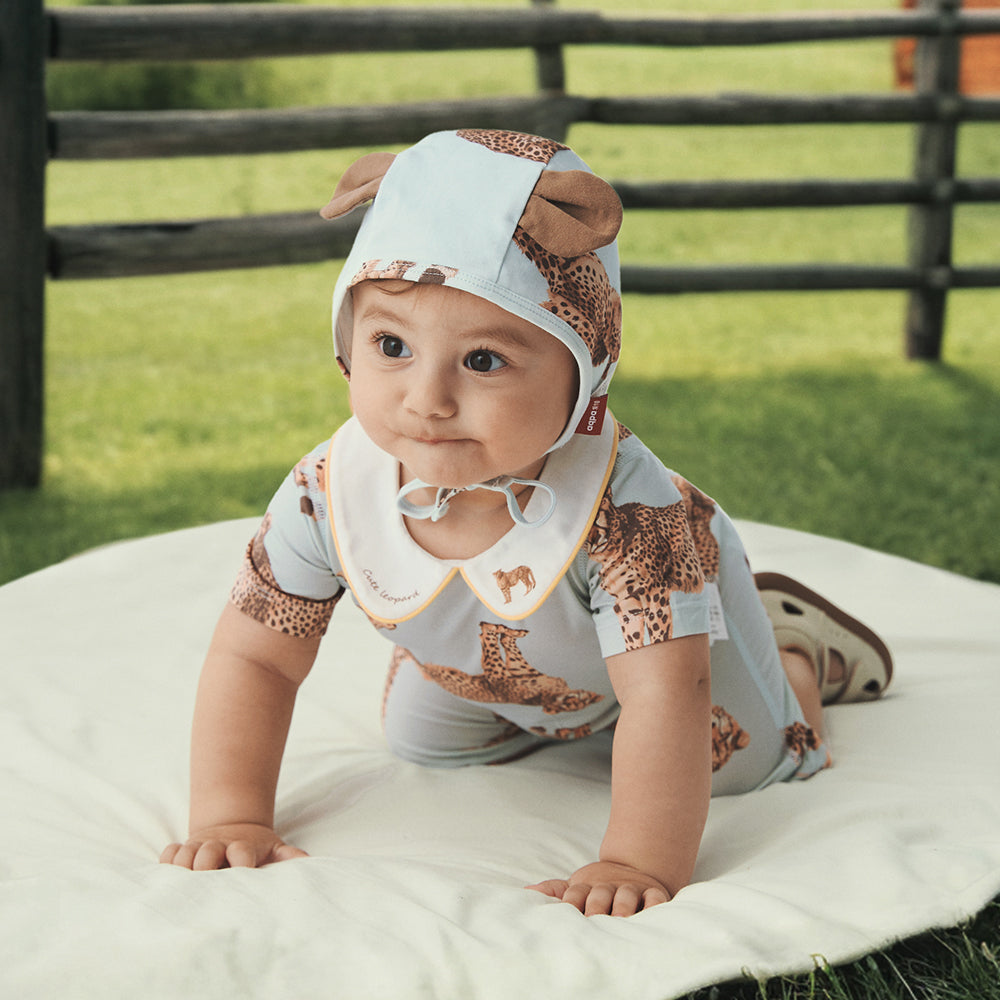 Peter Pan Collar eopard Embroidery Short Sleeve Romper in Blue (3mths-2yrs)