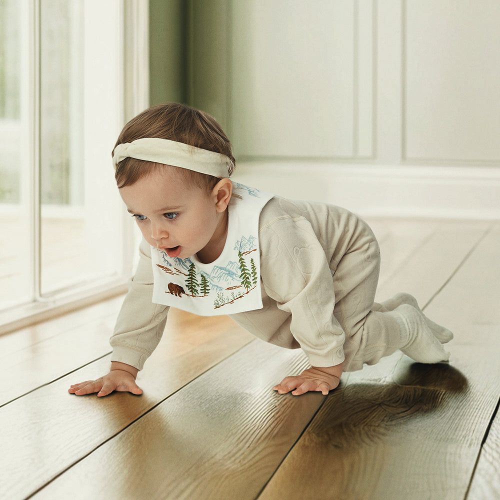 Bear Embroidered Bib Long Sleeve Romper