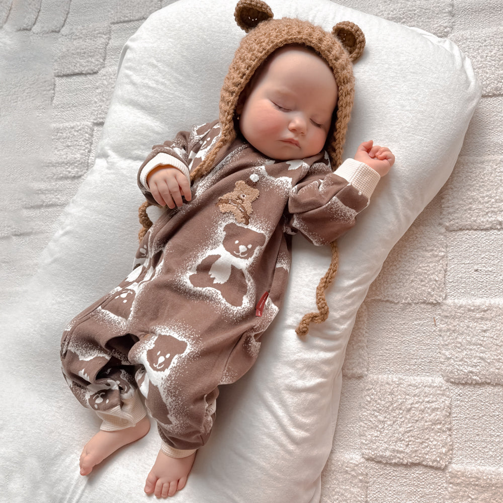 Teddy Bear Pattern | Dual-Tone Yarn | Textured Jacquard Baby Romper