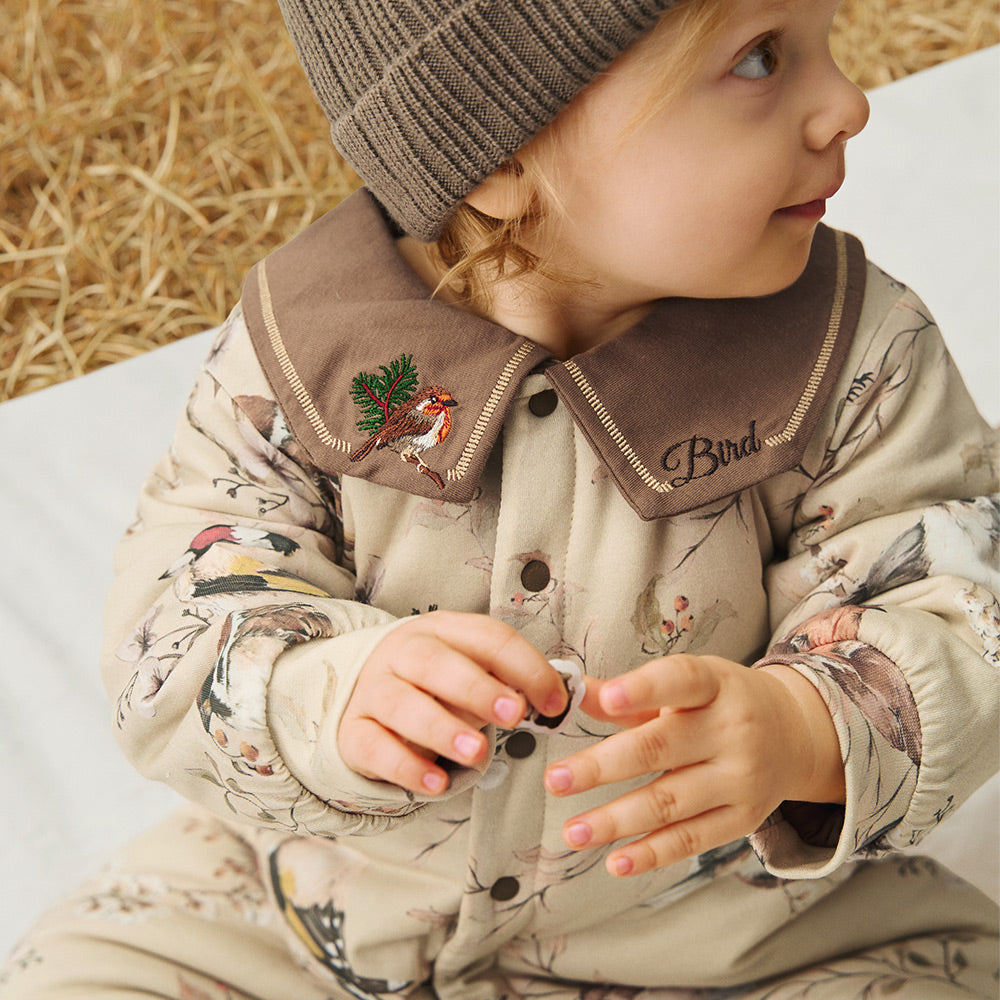 Sandwich-Layer Cotton + Bird Embroidery Collar + Baby Winter Romper