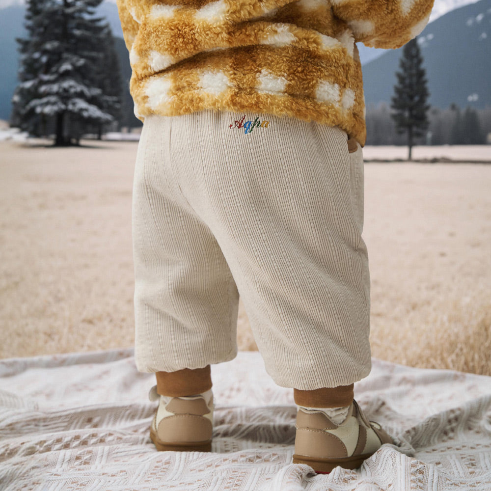 Cozy Teddy Fleece Baby Pants with Checkered Pattern | Soft Warm Winter Bottoms (5°C–20°C)