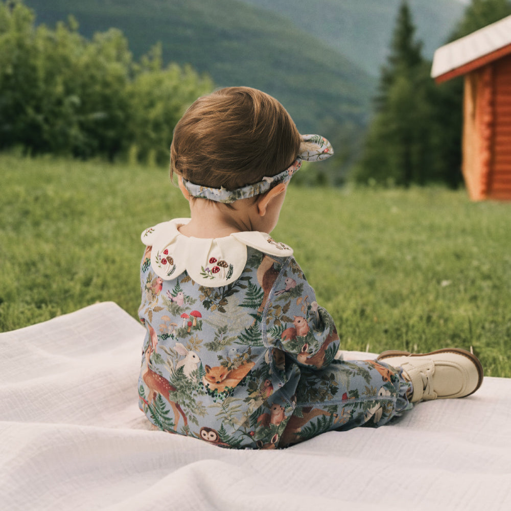 Baby Onesie – Woodland Animal Romper with Embroidery & Petal Collar
