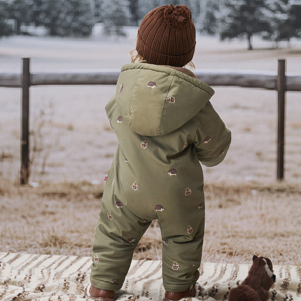 Cozy Hedgehog Winter Fleece-Lined Baby Snowsuit — Warm, Windproof & Easy-Clean One-Piece for Outdoor Play (0°C–15°C)