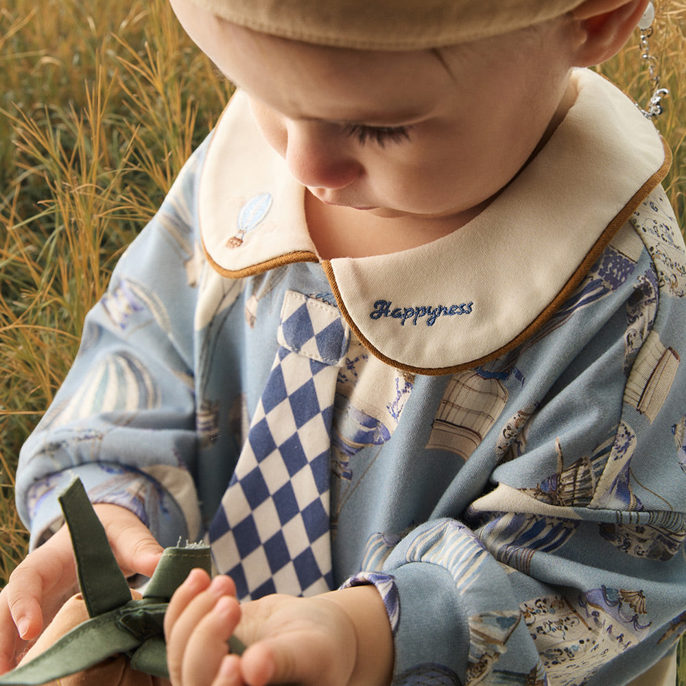 Baby Cotton Romper – Sapphire Blue Aesthetic, 50s Double-Layer Cotton, Breathable & Gentle for Sensitive Skin | Ideal for 23°C–28°C