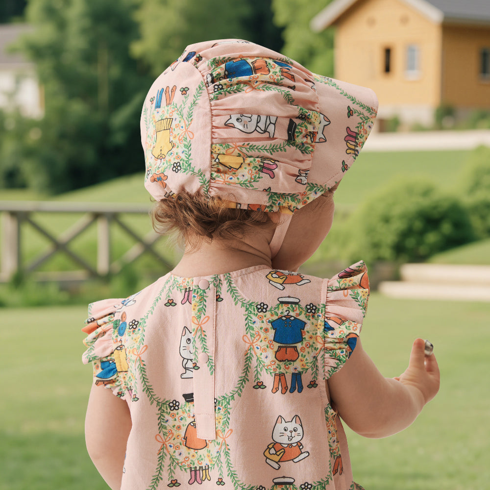 🐱 Kitty Garden Baby Hat – Soft Cotton with Ruffle Trim | Baby Girl Sun Hat 🌸