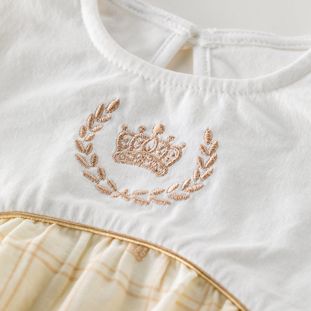 Baby romper with Crown Embroidery and Lace Details - Elegant and Comfortable for Special Occasions
