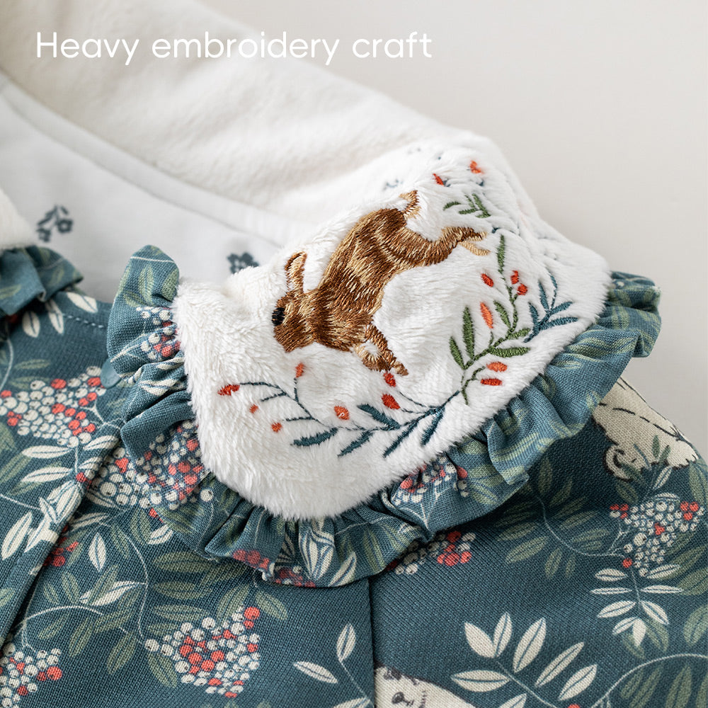 Baby Floral Puffer Romper – 3-Layer Thermal Cotton Jumpsuit for 5℃–15℃ Weather