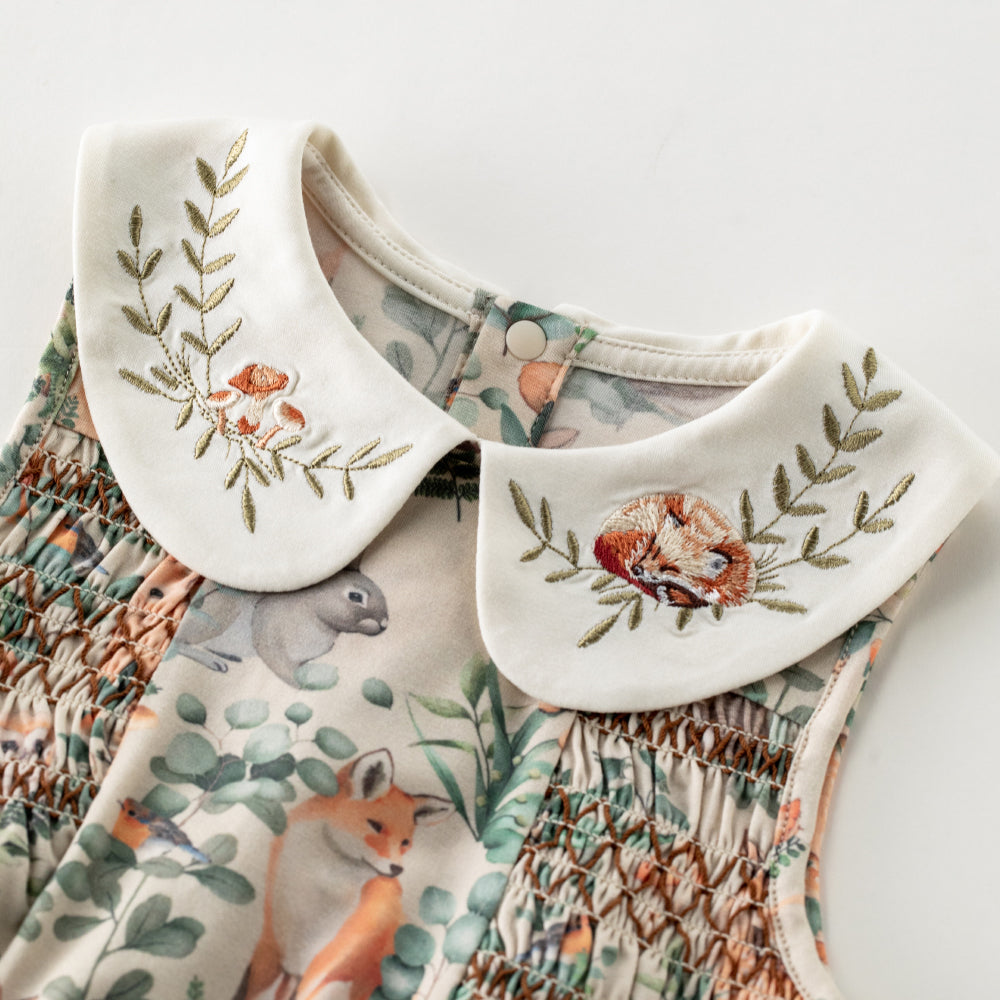 🍃 Forest Friends Smocked Romper | Soft Modal Magic