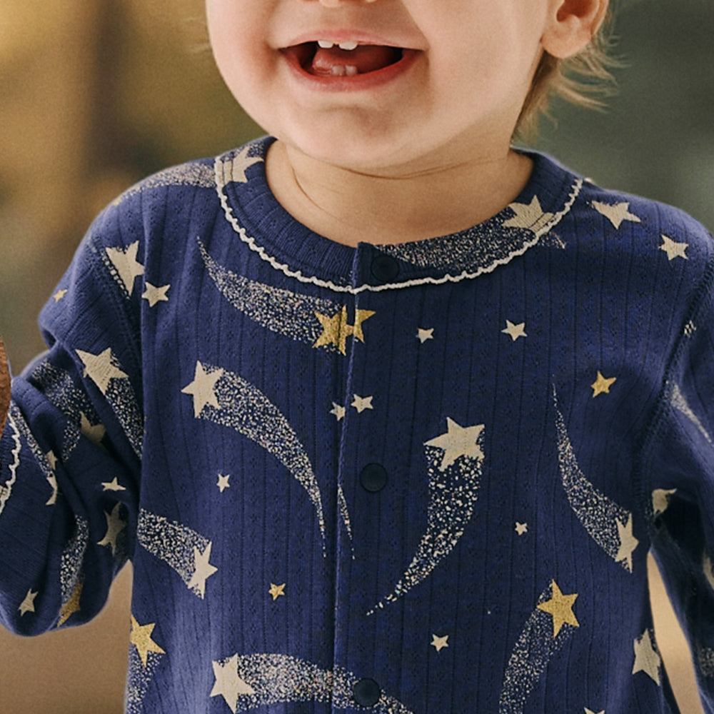 Starry Night – Cotton Baby Romper with Shooting Star Print