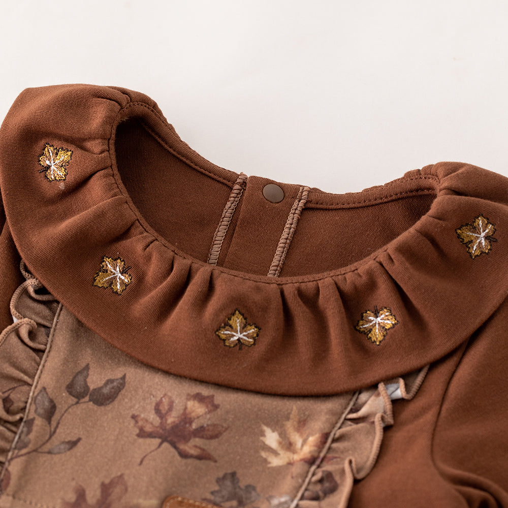 Embroidered Ruffle Collar Baby Jumpsuit with Pleated Waist