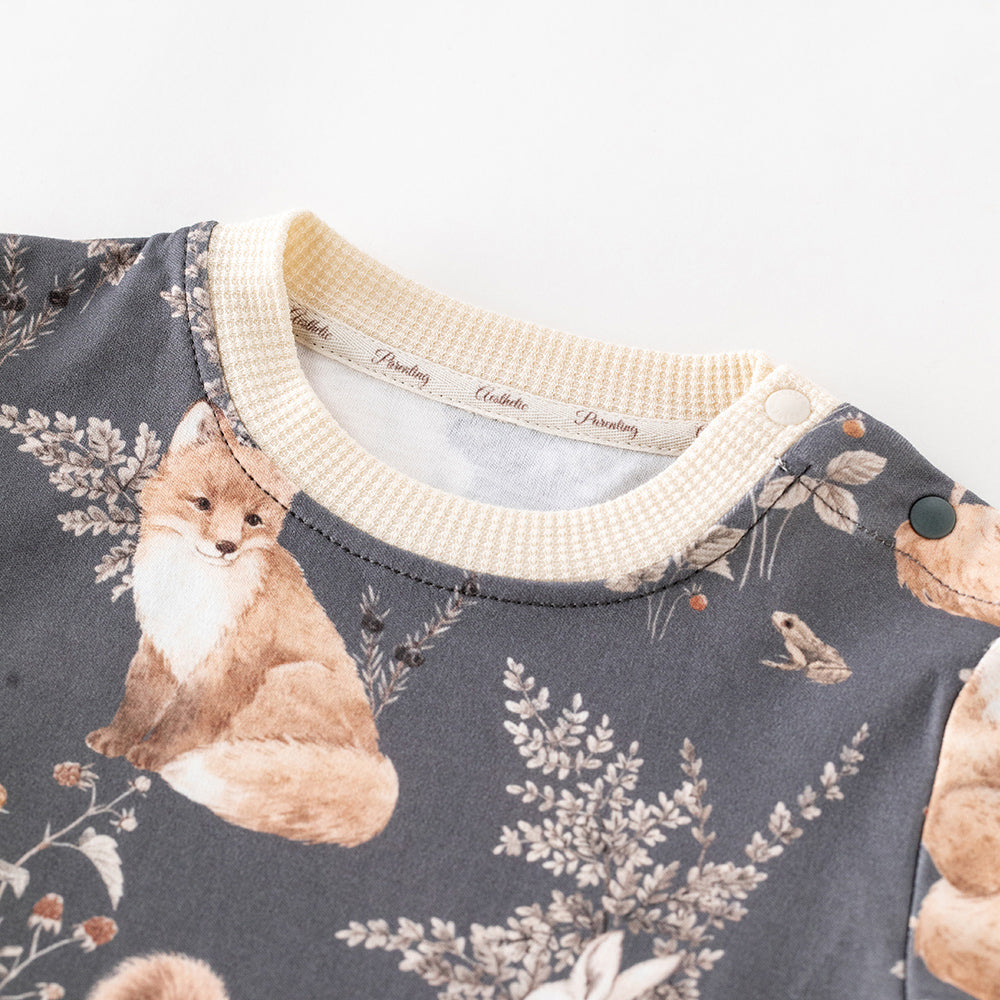 🍂 Woodland Dreams – Cotton Baby Lounge Set with Bunny & Squirrel Print