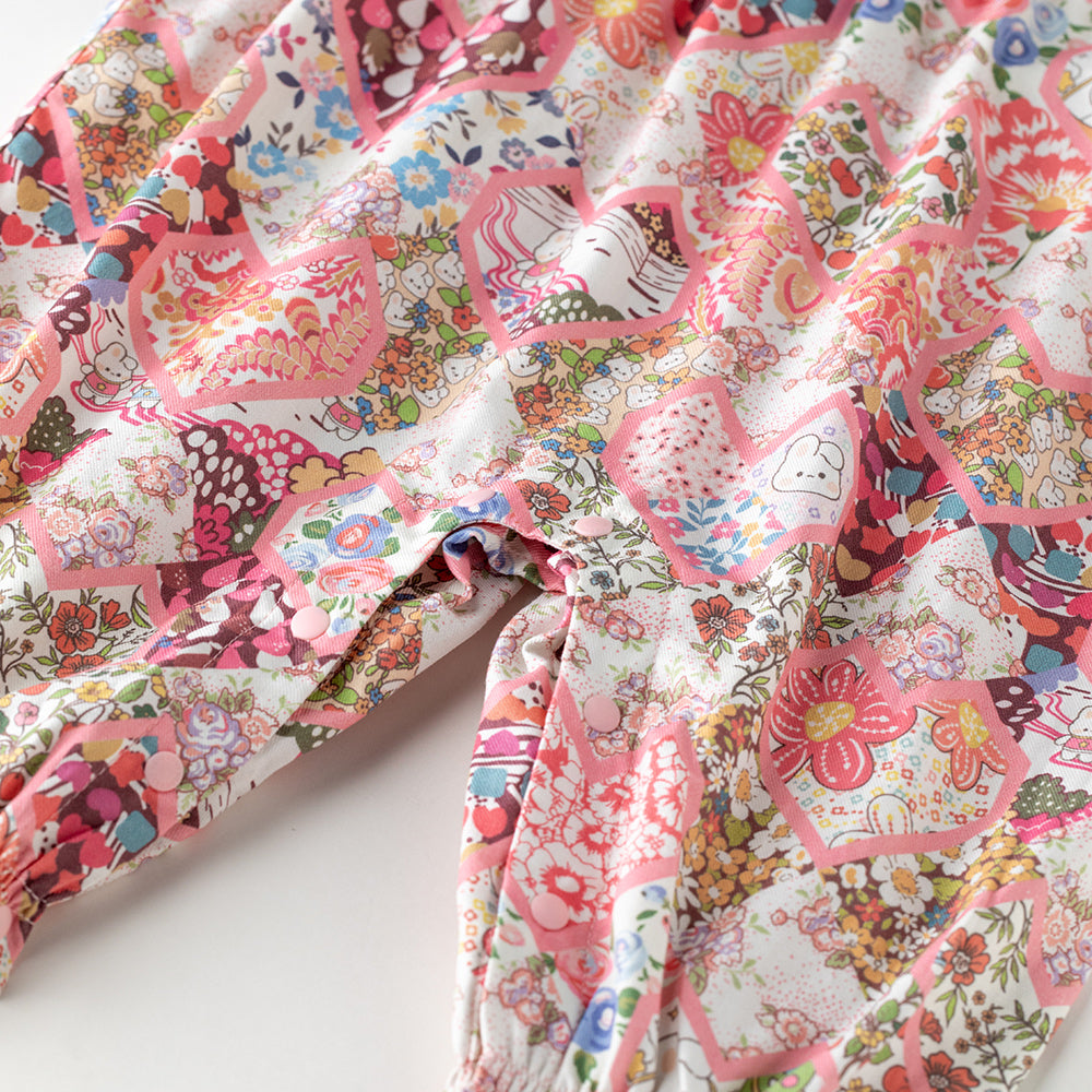 Pink Floral Twill Baby Romper 🌸