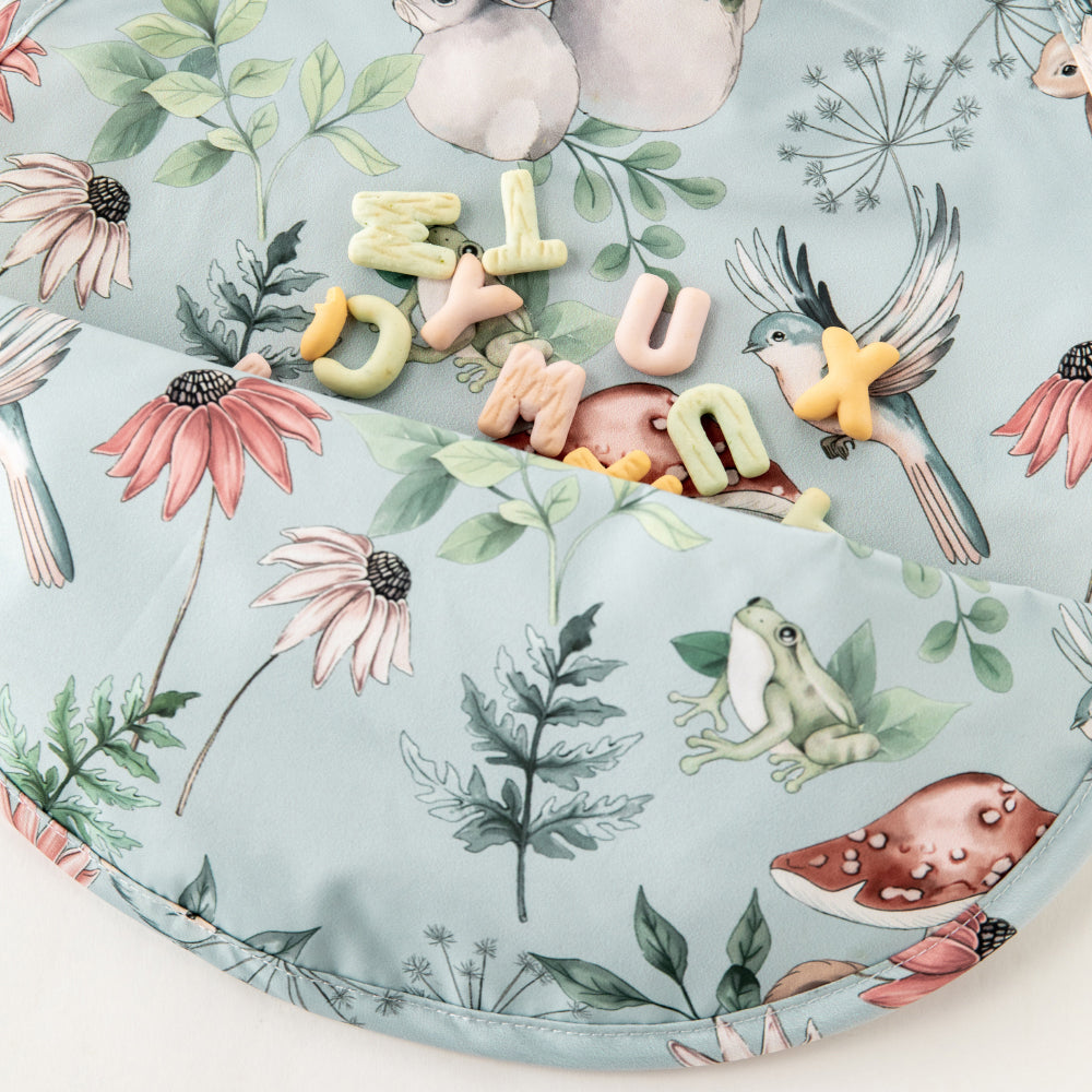 🌸 Whimsical Forest Baby Bib – Soft Waterproof Feeding Bib with Animal Print 🐇🦋