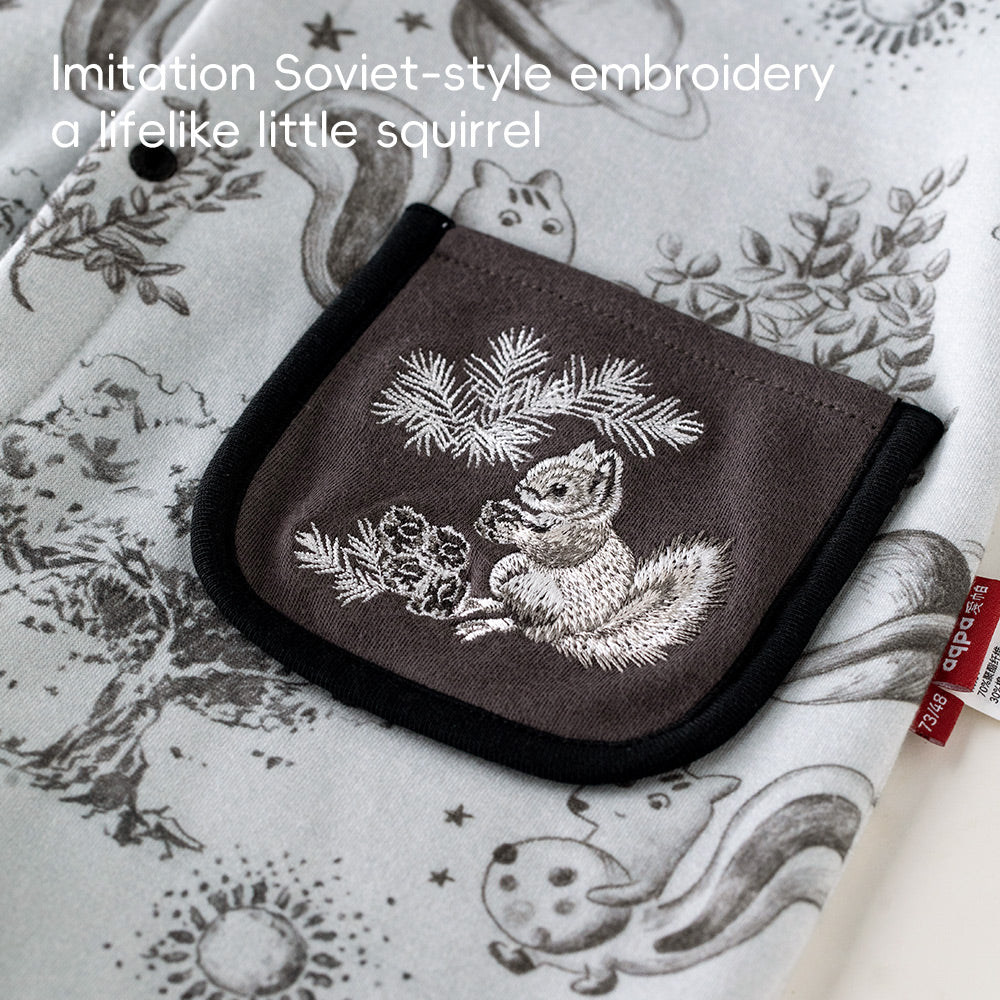 Fleece-Lined Fabric + Squirrel Embroidery + Baby Romper