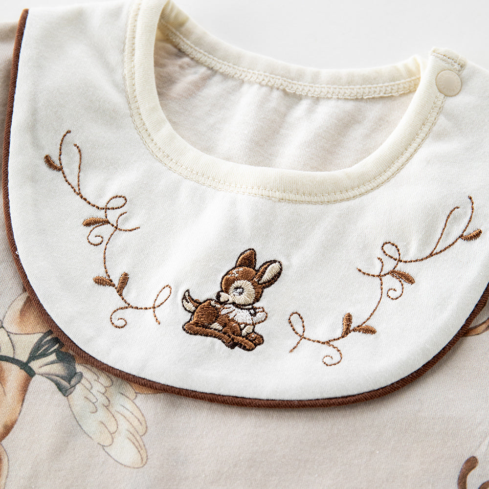 Peter Pan Collar Deer Embroidery Short Sleeve Bodysuit