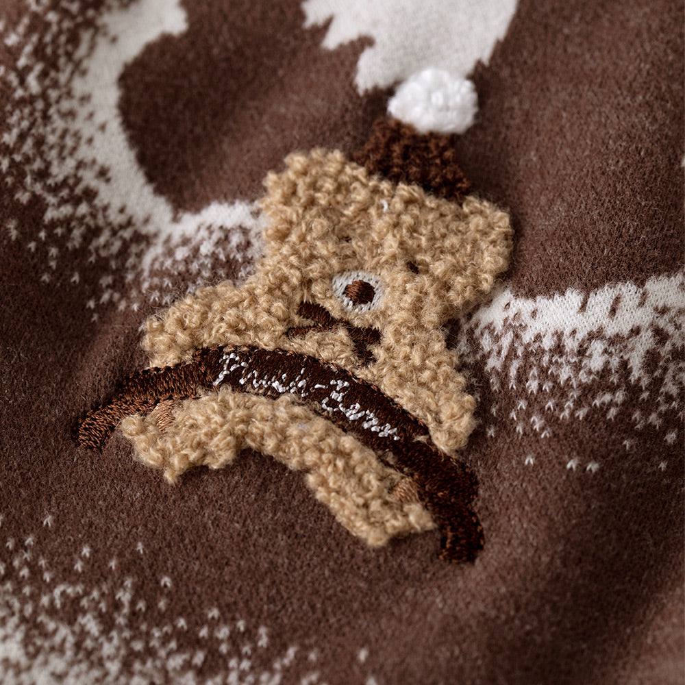 Teddy Bear Pattern | Dual-Tone Yarn | Textured Jacquard Baby Romper