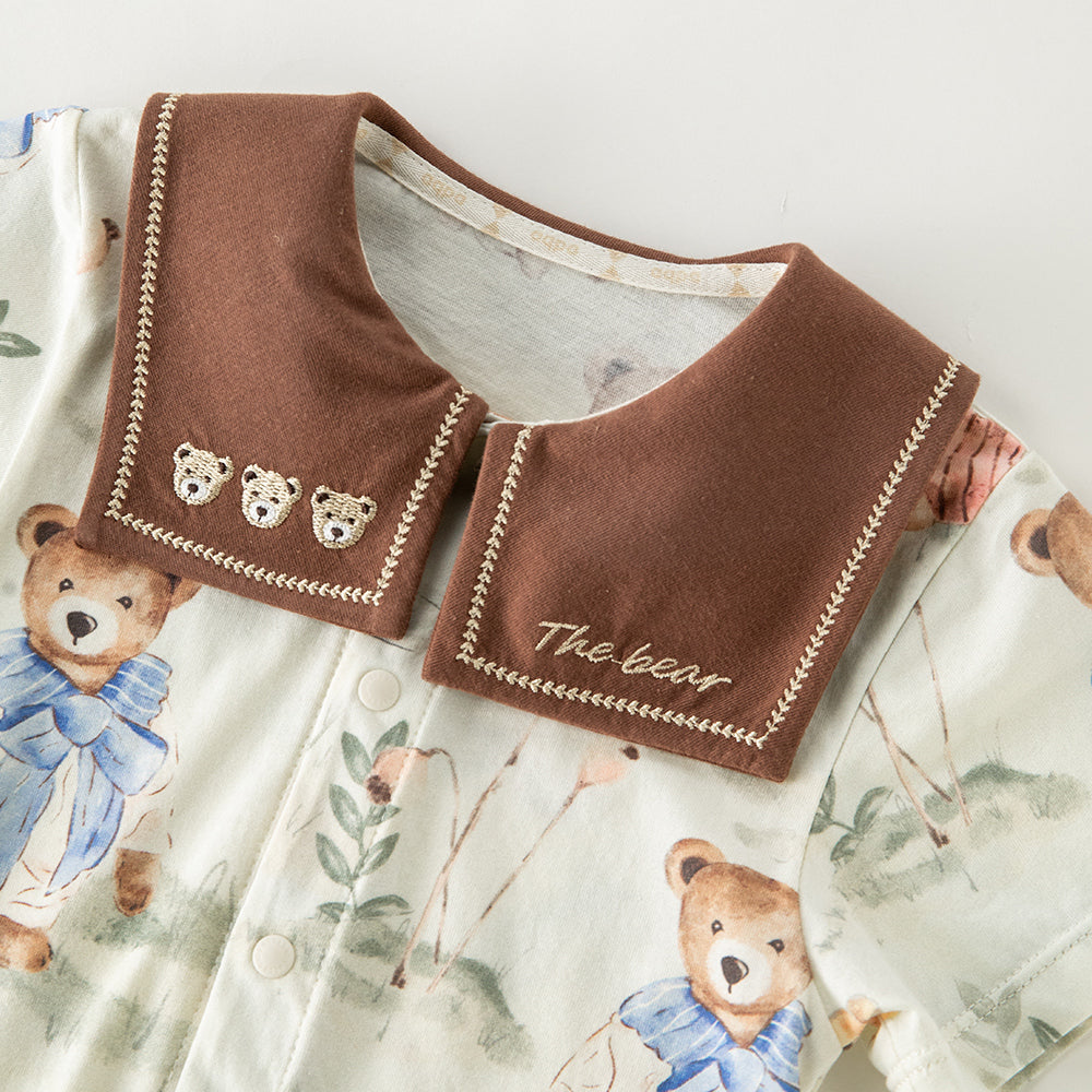 Luxurious Cotton Embroidered Bear Pajamas | Warm Fairytale Baby Bodysuit