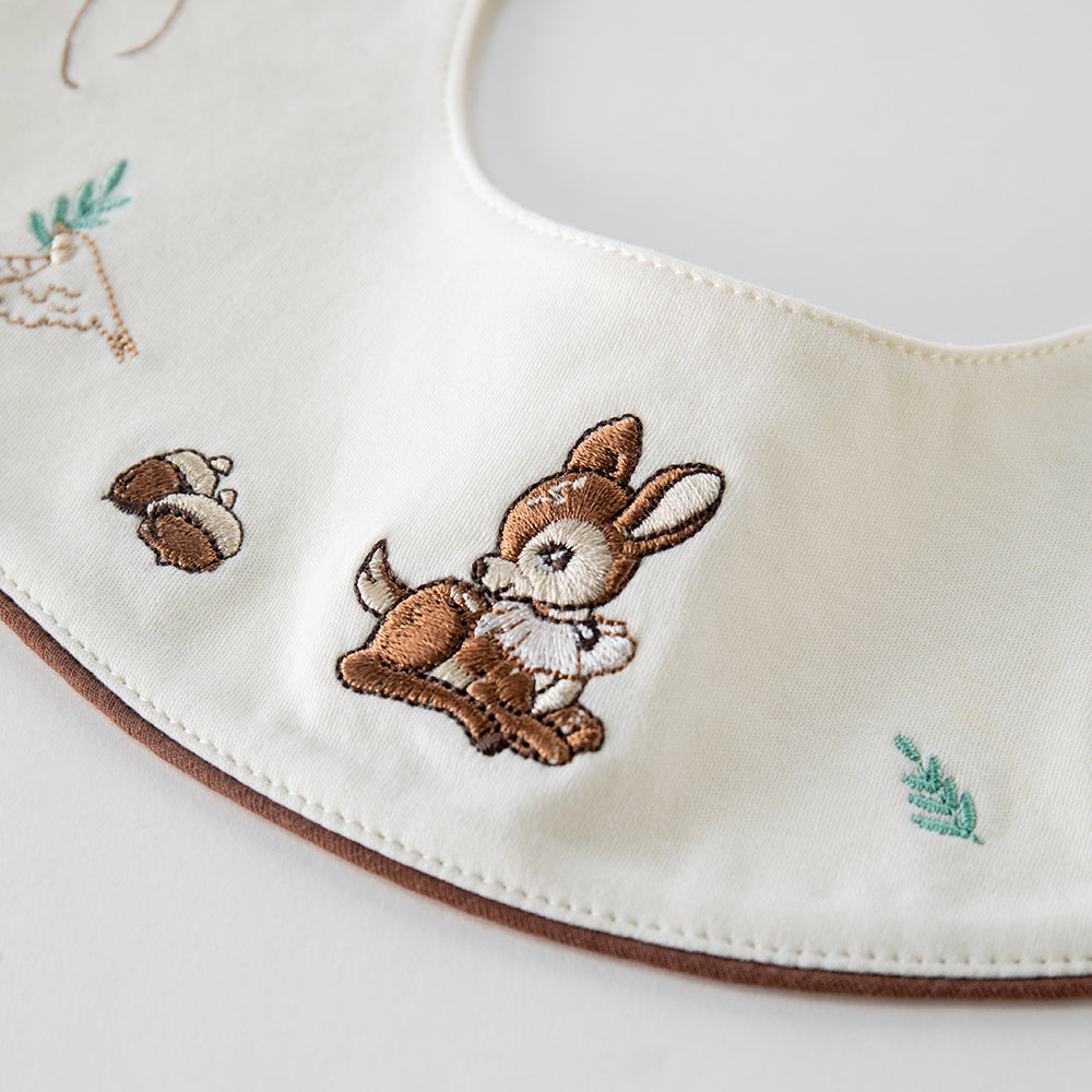 Cotton Baby Bib with Embroidered Woodland Animals – Soft & Gentle for Sensitive Skin