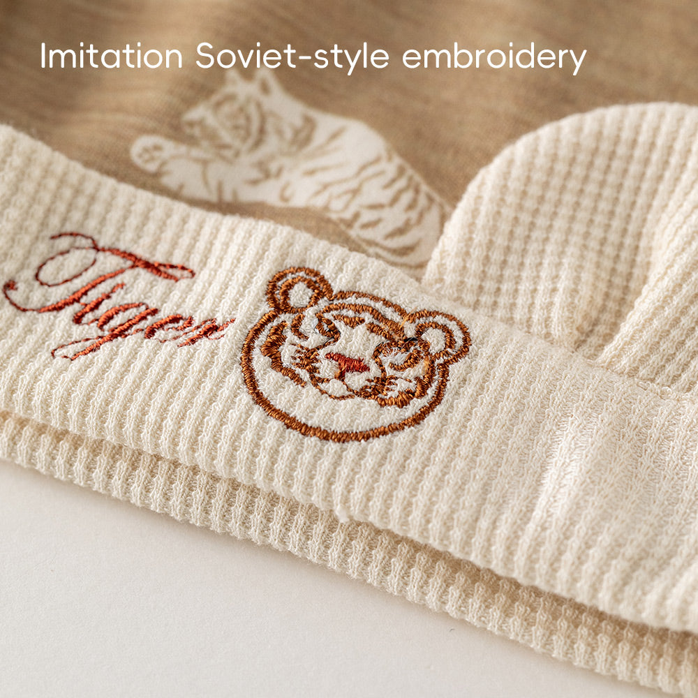 Baby Cotton Hat – “Little Tiger” Su-Style Embroidery | Non-Stretch, Soft & Safe Newborn Beanie