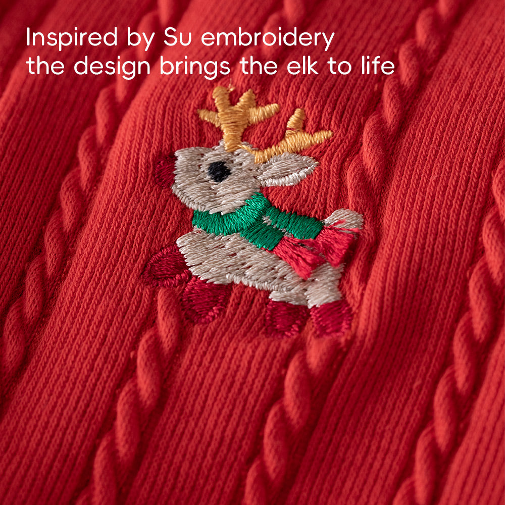Custom-Dyed Fabric + Reindeer Embroidery + Christmas Baby Romper