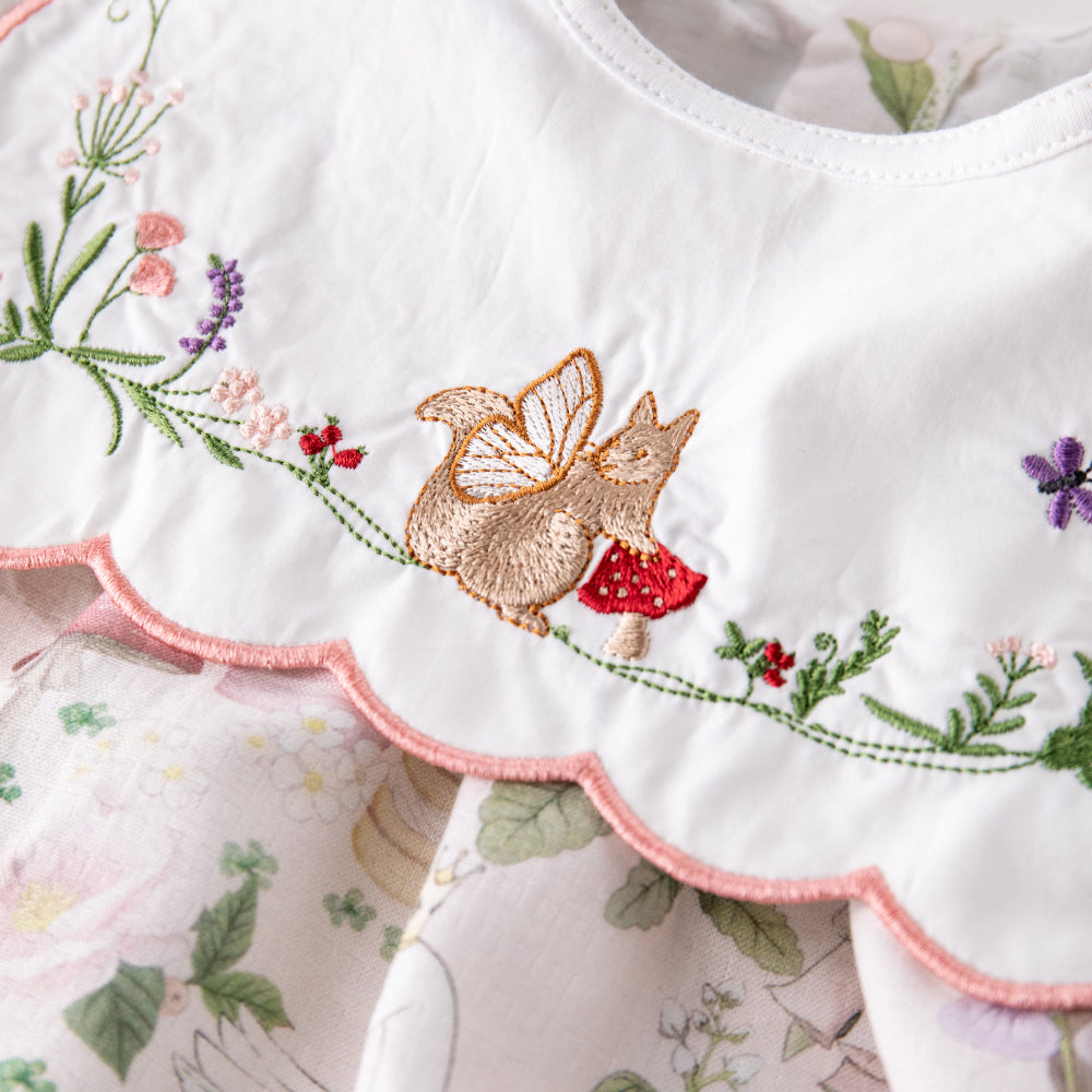 Cottage Garden Cotton Baby Dress with Embroidered Bib