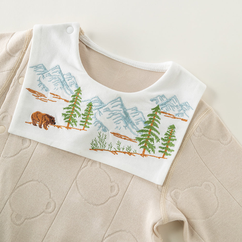 Bear Embroidered Bib Long Sleeve Romper