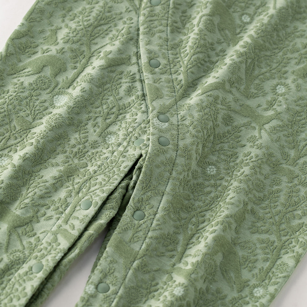 🌿 Baby Long Sleeve Jumpsuit – Embossed Jacquard Fabric for a Luxe Look