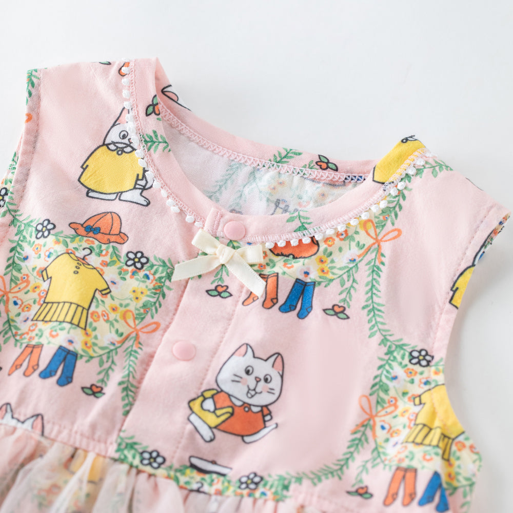 🐾 Kitty Garden Baby Dress 🌸 Soft Cotton with Tulle Skirt & Ruffle Details | Cute Baby Girl Dress for Special Moments ✨