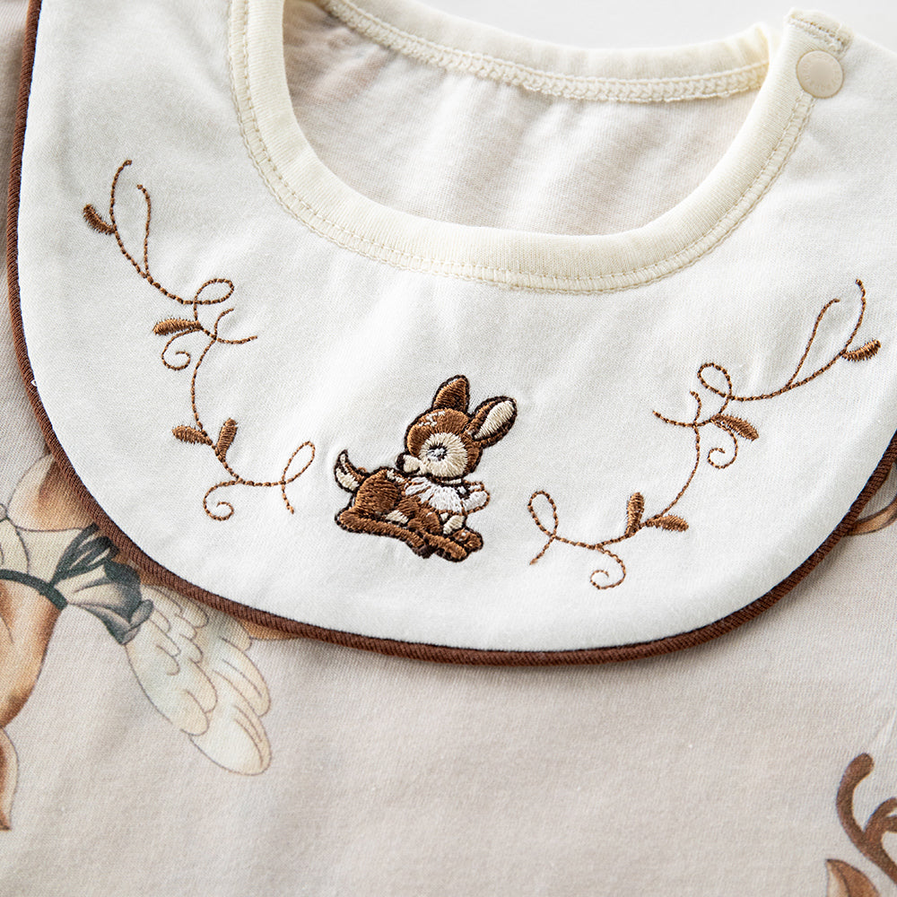 Bib Collar Deer Embroidery Short Sleeve Romper  (3mths-2yrs)