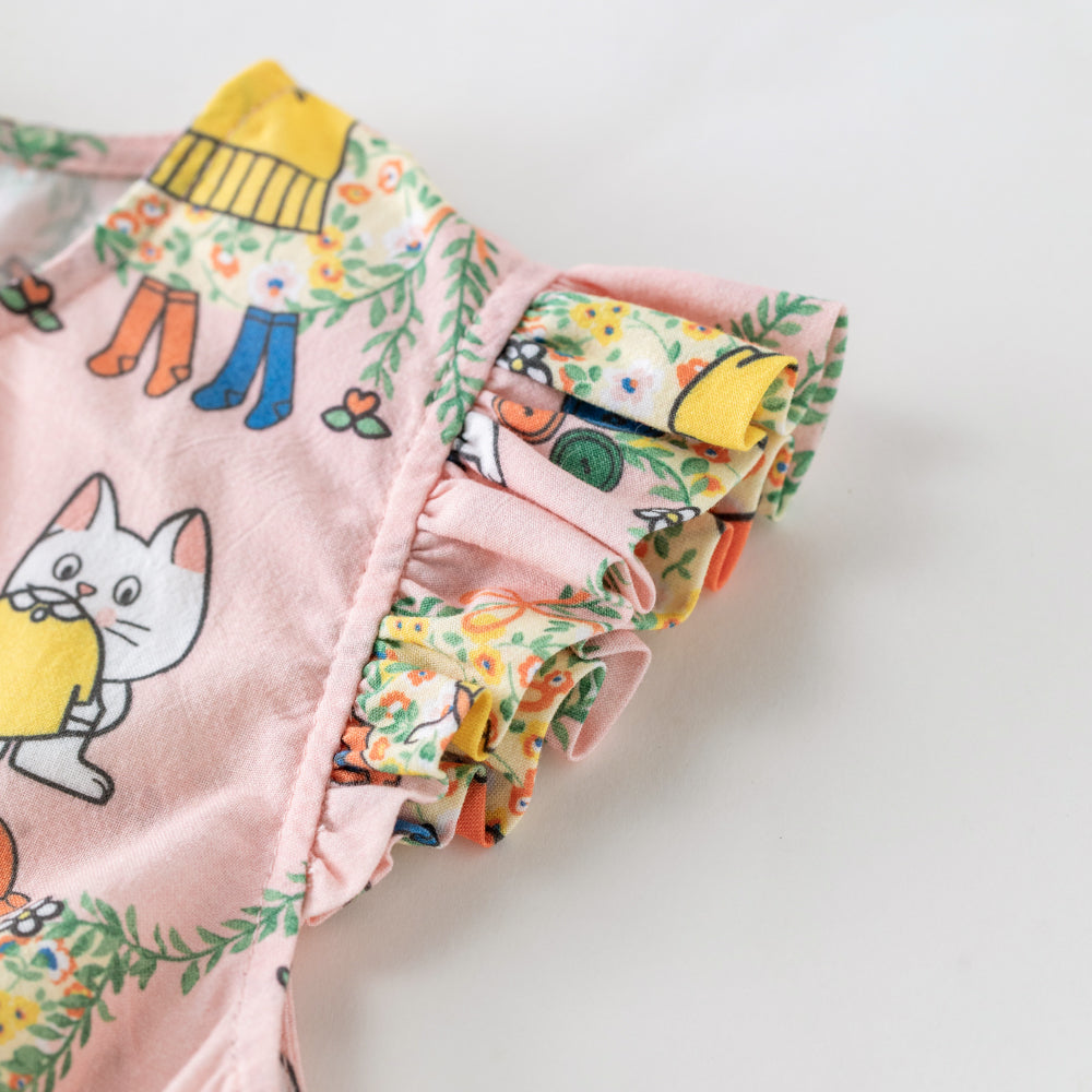 🐱 Kitty Fun Baby Onesie – Soft Cotton with Ruffle Sleeves | Cute Baby Girl Bodysuit 🌸