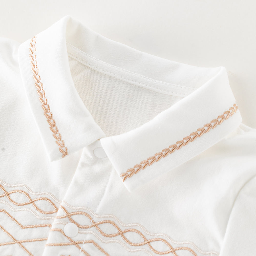 Embroidered Polo Collar romper in White (0mths-2yrs)