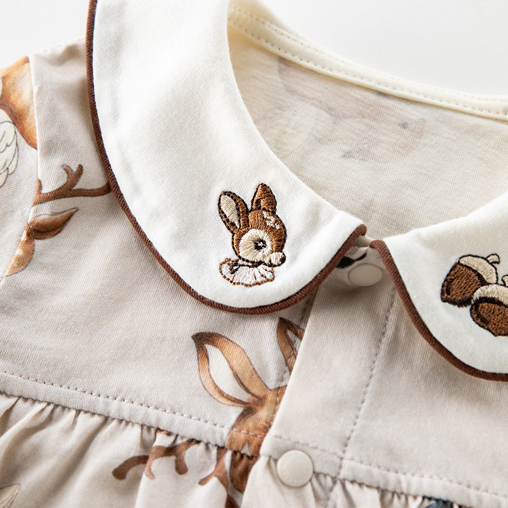 Peter Pan Collar Deer Embroidery Short Sleeve Romper (3mths-2yrs)