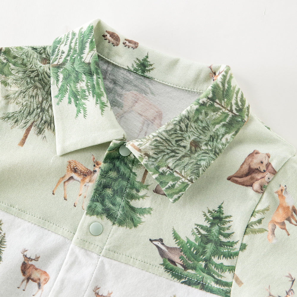Collar Deer Embroidery Short Sleeve romper in Green