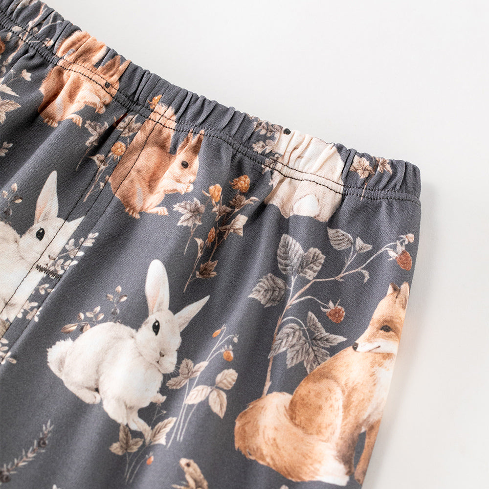 🍂 Woodland Dreams – Cotton Baby Lounge Set with Bunny & Squirrel Print